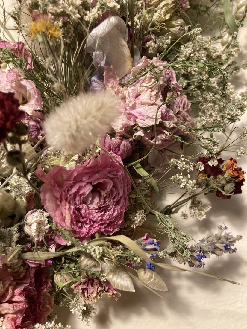 A dried flower bouquet, close up